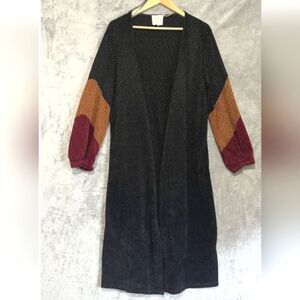 Fantastic‎ Fawn Black, Red & Copper Chenille Open Front Duster Cardigan Sweater